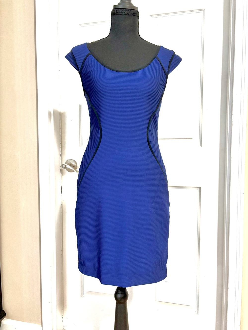 Express navy blue bodcon Dress with Black Contour Panels
